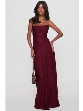 Princess Polly Celena Burgundy Burnout Maxi Dress New!